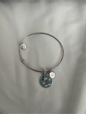 Silver Tone Mickey Mouse Blue Enamel Charm Alex and ani Bangle Bracelet